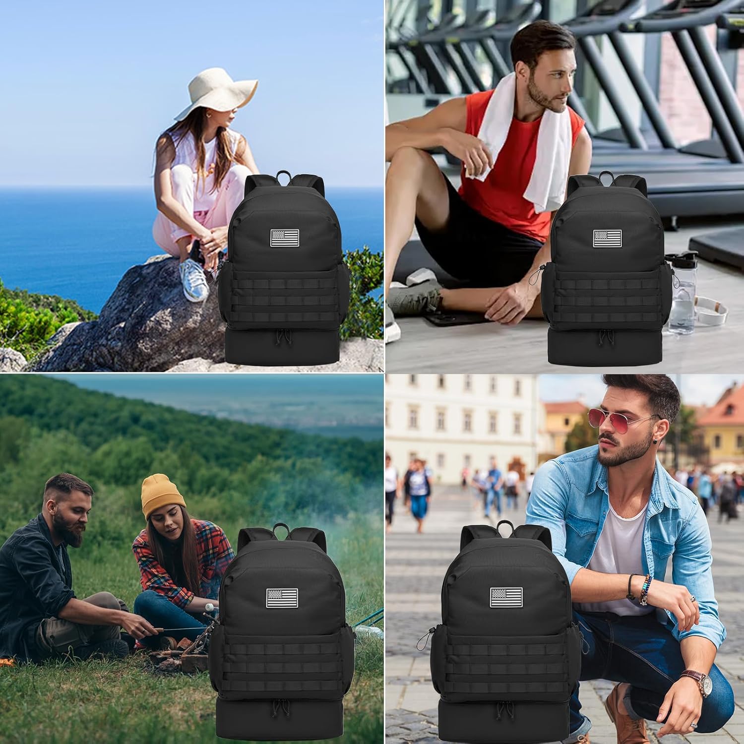 seyfocnia Gym Backpack for Men,Military Tactical Backpack Travel Bag with Shoe Compartment Lightweight Sports Gym Bag Casual Daypack-Black - Image 6