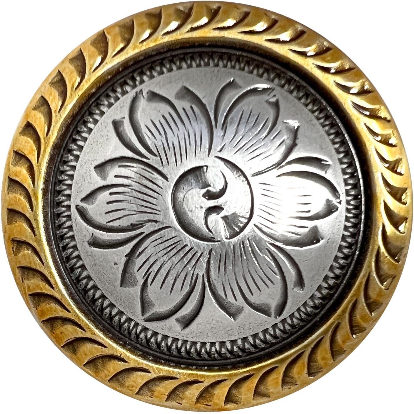 Leather Craft Belt Tack Rope Edge Flower Engraved Concho Screwback Conchos - Pack of 5 pcs (Antique, 1-1/2")
