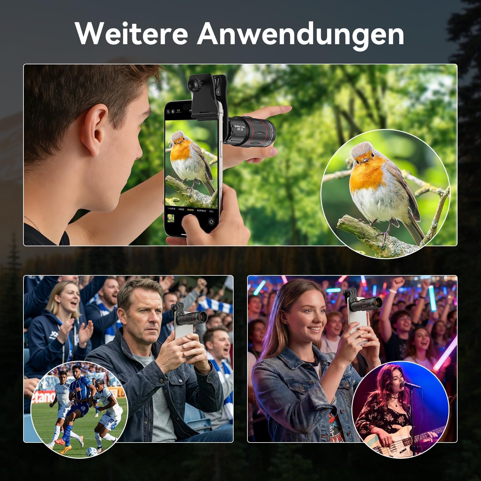 Evil Eye 18X Teleobjektiv – BAK4-Prisma, FMC-Vergütung, Ultraleichtes Design, Dual-Modus mit Stativ, Kompatibel mit iPhone 12–17 & Android, Ideal für Reisen, Tierbeobachtung & Sportveranstaltungen