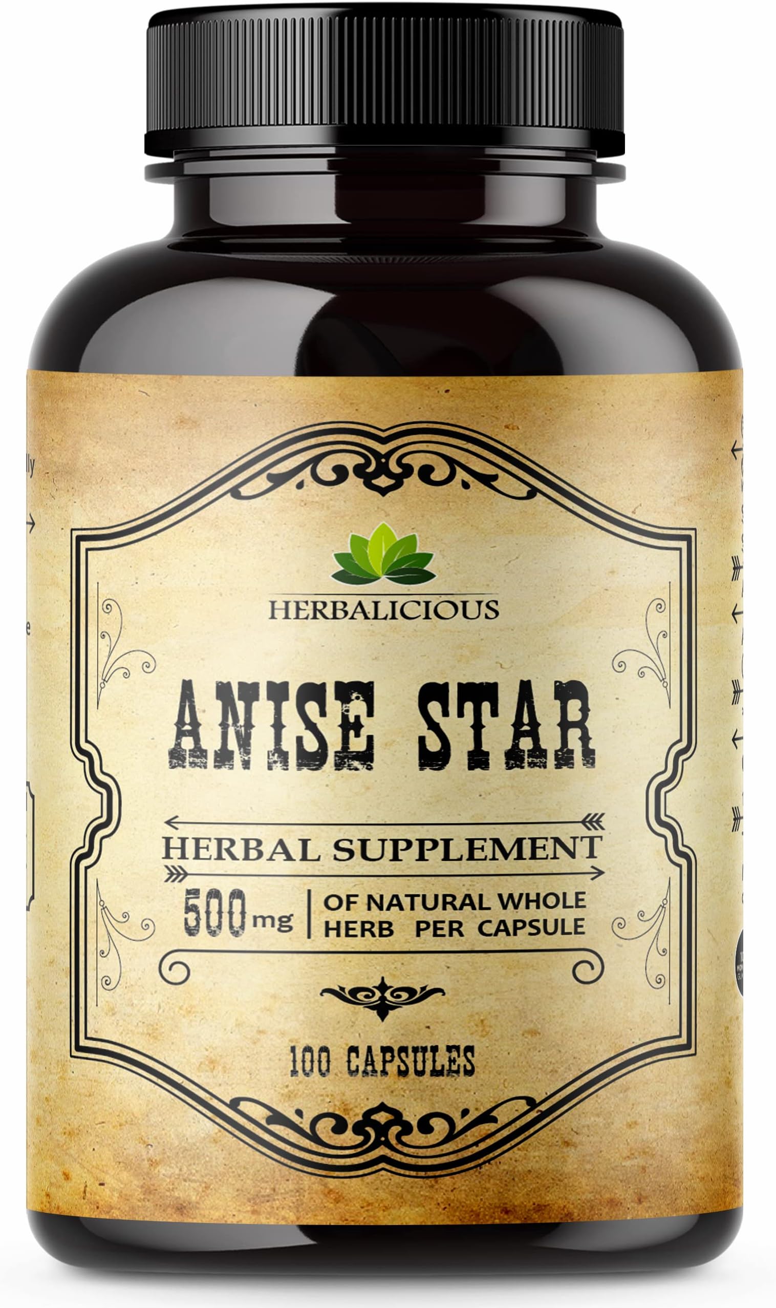 HERBALICIOUS Star Anise Supplement โ Organic (Illicium verum) โ 100 Capsules โ 1000mg โ No Fillers, No Preservatives โ Immune & Antioxidant Support