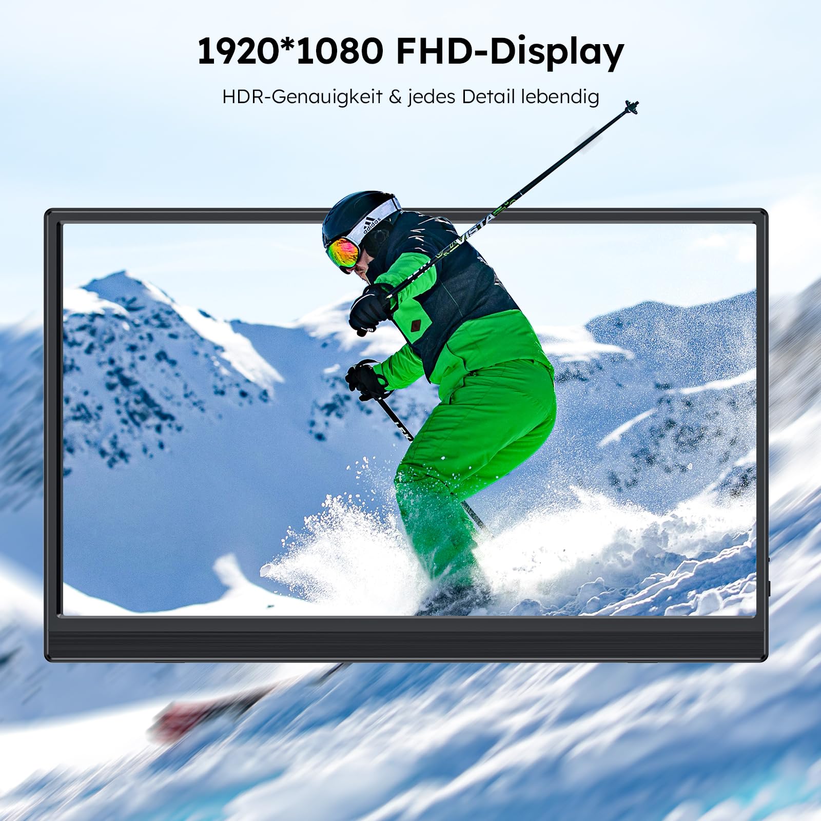 Przenośny monitor 15,6" ze stojakiem, FHD 1080p przenośny monitor do laptopa | Ultra-cienki monitor IPS z regulowaną podstawą i głośnikiem, USB-C i mini HDMI, do laptopa/komputera/Mac