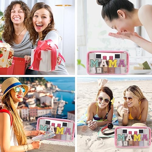 Miniatura 6 de Preppy Patch - Bolsa de maquillaje transparente bolsa de cosméticos de felpilla para mujer para viajes Rosa-mama