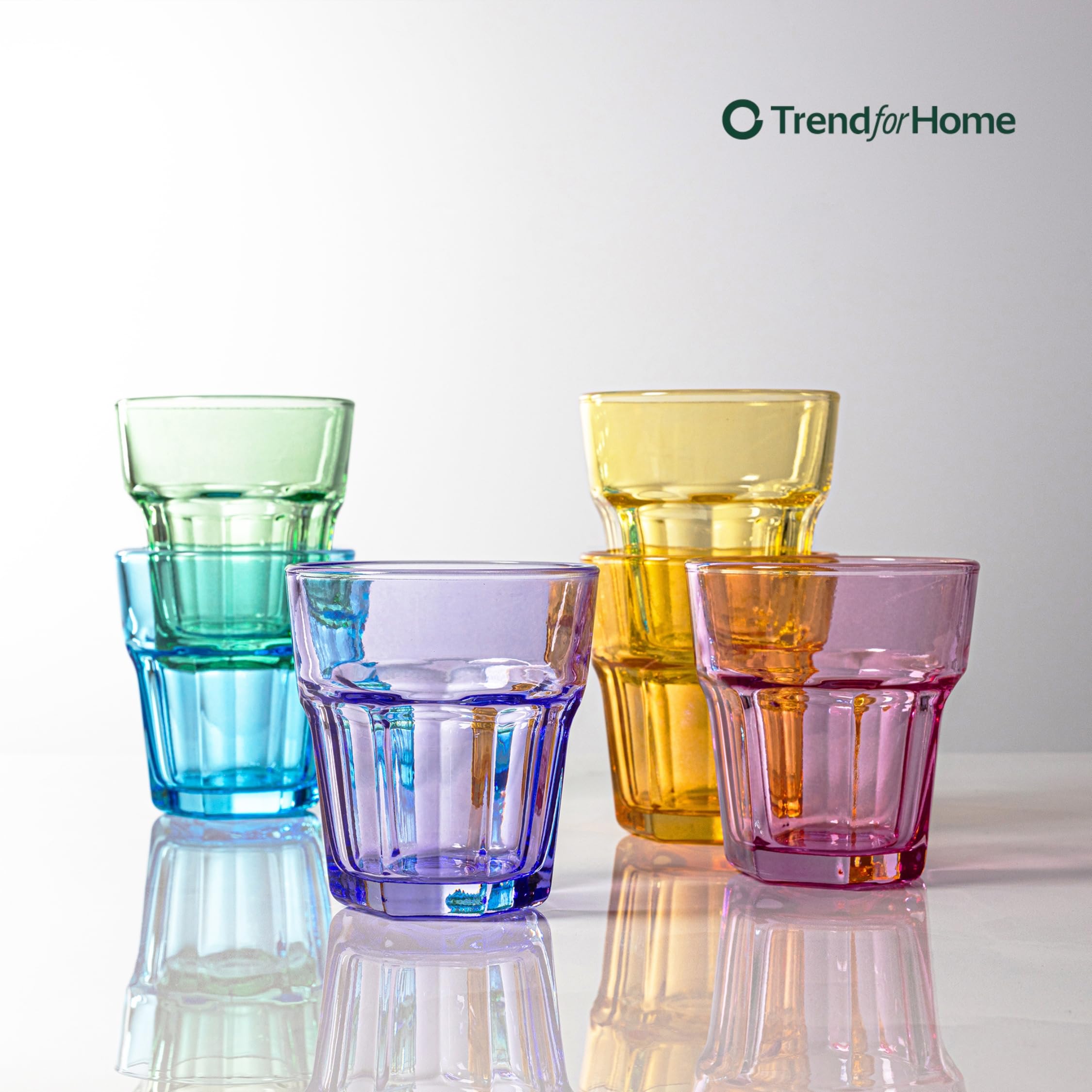 TREND FOR HOME Set Bicchieri Acqua Vetro Colorati 6 Pezzi Bicchieri Vino Colorati 280 ml Tumbler Bassi Bicchieri Piccoli Vetro Bicchieri Arcobaleno Bicchieri Vetro Bambini, Gigi Rainbow Blast