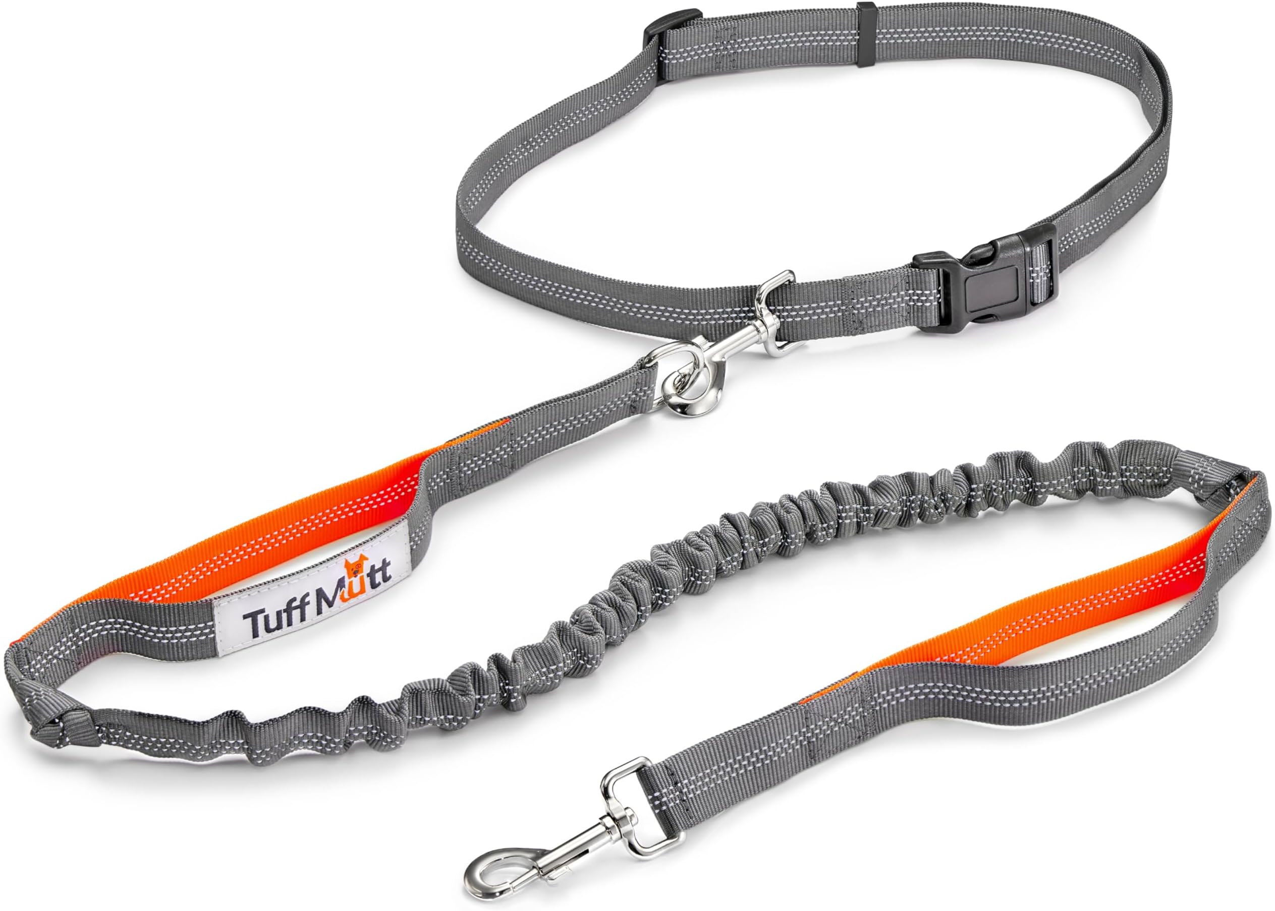 - Tuff Mutt Hands Free Dog Leash for Walking Running Hiking, Waist Leash with Bungee, Adjustable Belt, Reflective Double Handle Design for Large Medium Dogs