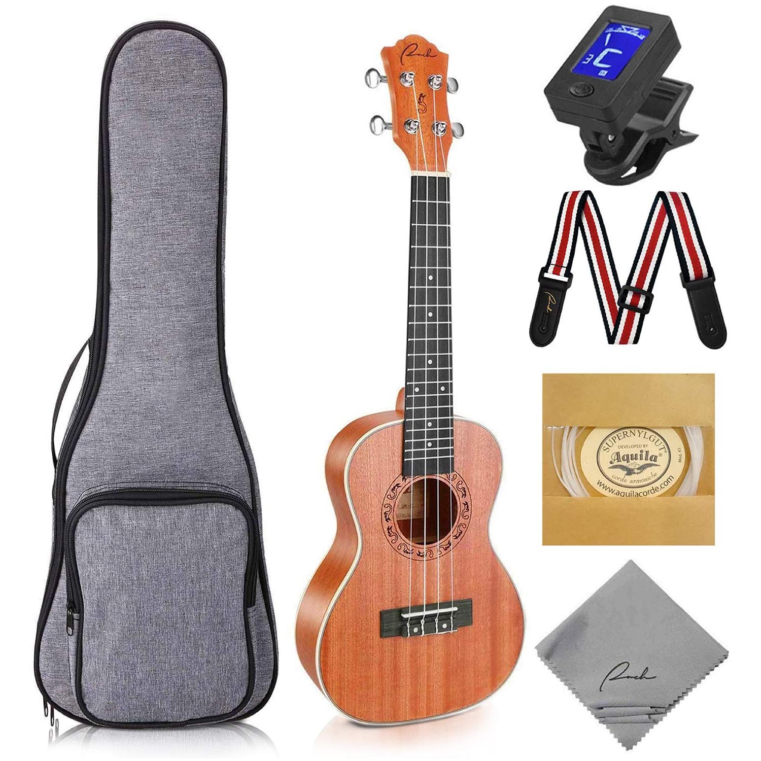 ranch concert ukulele - ukelele 2334 beginner professional kit with 12 online lessons gig bag tuner strap aquila strings set
