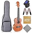 Populele Smart Concert Ukulele - 23" Carbon Fiber with 72 LED Lights, Free Online Lessons & Song Library, Auto-Tuner, Includes Gig Bag, Strap, Nylon Strings & Picks for Family Fun,Travel & Gifts