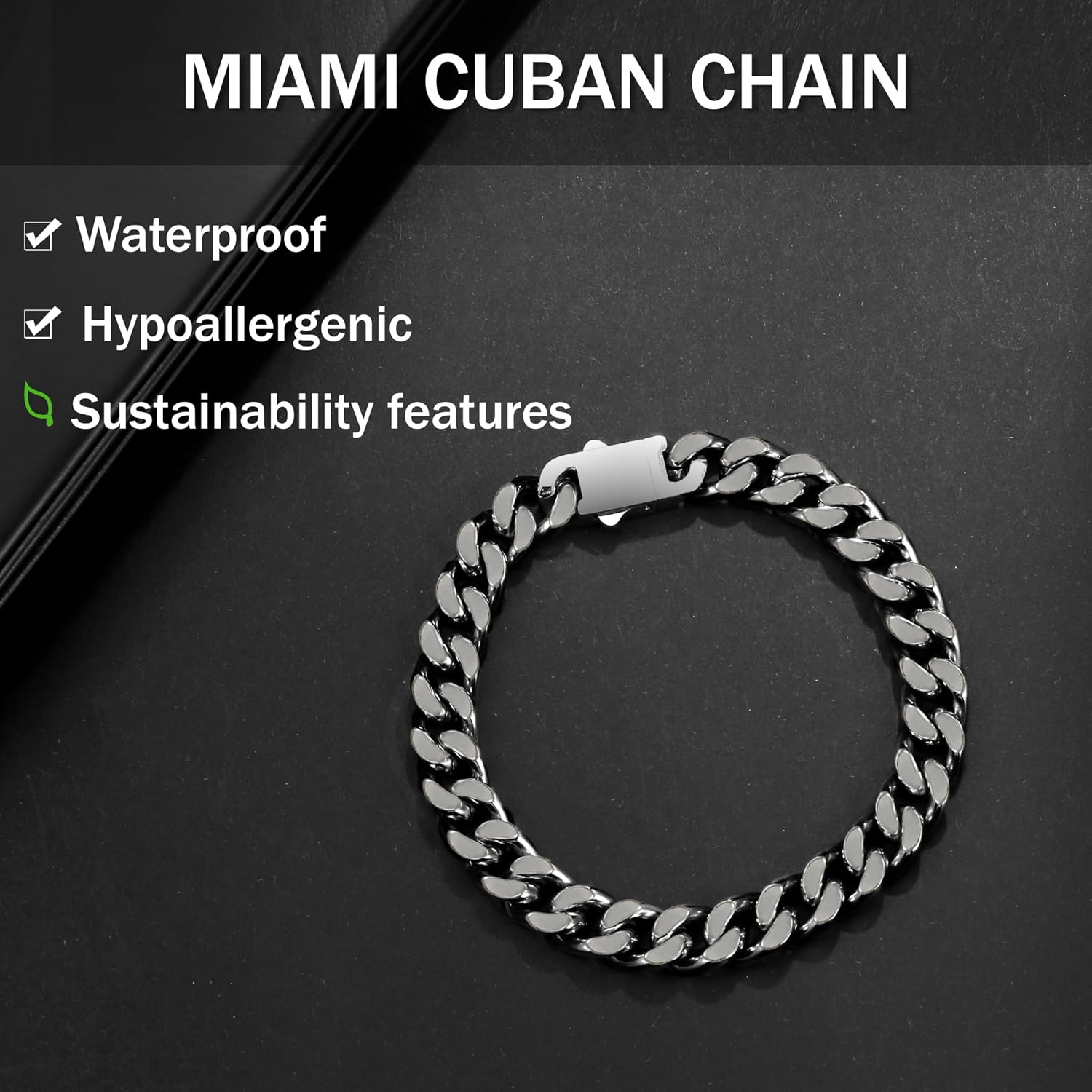 Cuban Link Bracelet for Men Waterproof 316L Stainless Steel Bracelet Width 5mm/7mm/9mm/12mm, 7.5"/8.3"/9" Length, Miami Cuban Bracelet for Men Hip Hop Jewelry Men Gift