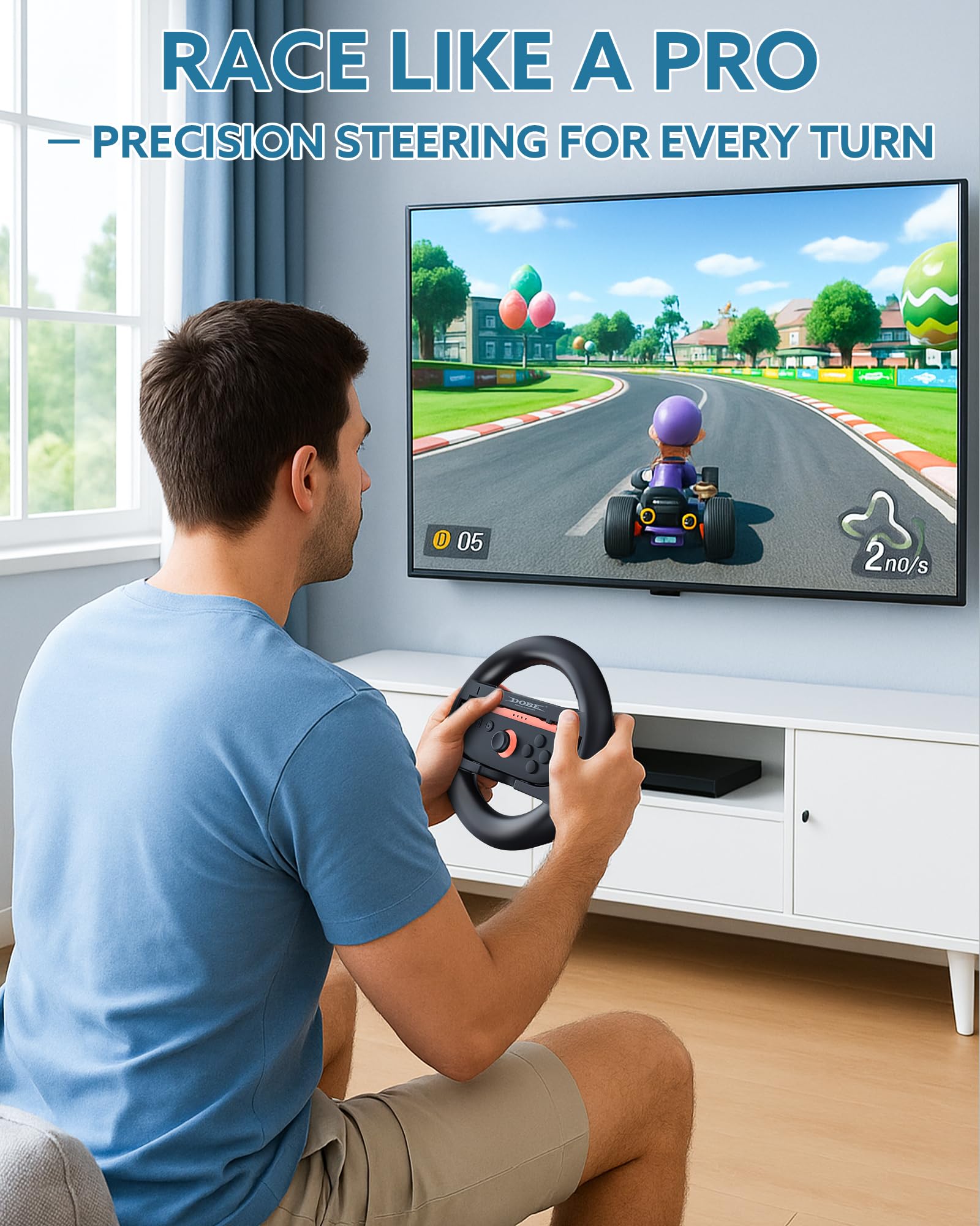 RunSnail Lenkräder für Mario Kart Switch 2 OLED JoyCons, JoyCon Racing Wheels für Mario Kart 8 Deluxe, Switch Lenkrad Joycon 2 Controller Rennzubehör (2Pcs Schwarz)