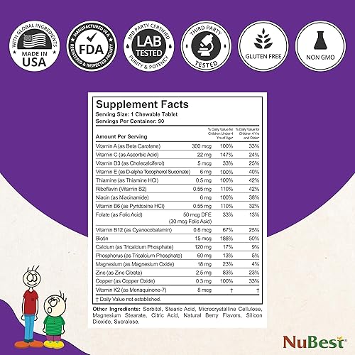 Miniatura 9 de NuBest Tall Kids - Ayuda a los niños a crecer y desarrollarse saludablemente - Apoyo a la inmunidad y la fuerza ósea - Multivitaminas y minerales