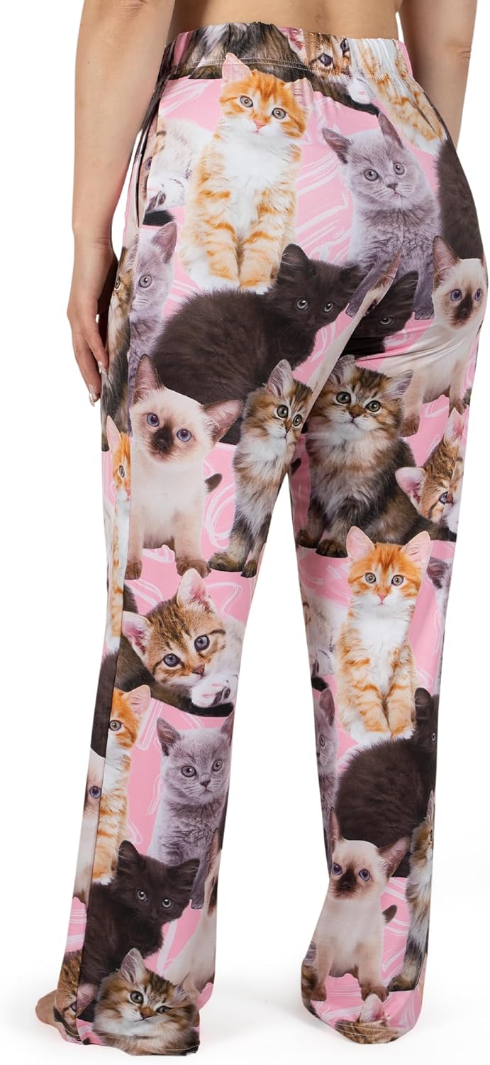 BRIEF INSANITY Cat Print Lounge Pajama Pants for Women & Men - Soft Silky Unisex Sleep Bottoms - Image 3