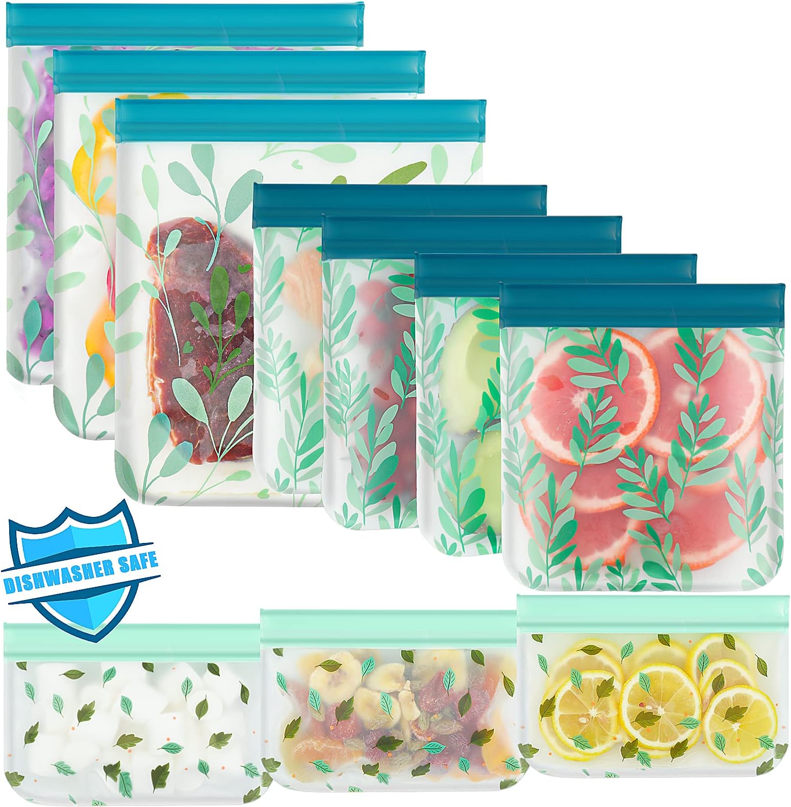 Hbaxbm 10 Pack Dishwasher Safe Reusable Bags Silicone, Leak proof Reusable Freezer Bags for Food Storage Home Organization Traval & Make-up BPA FREE for Food Storage Home BPA FREE for Salad Fruit