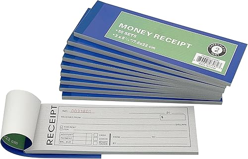 Cotton Fly Paquete de 10 libros de recibos de dinero en efectivo y alquiler, libro de facturas de recibos, copia duplicada sin carbono, 2 piezas, 50
