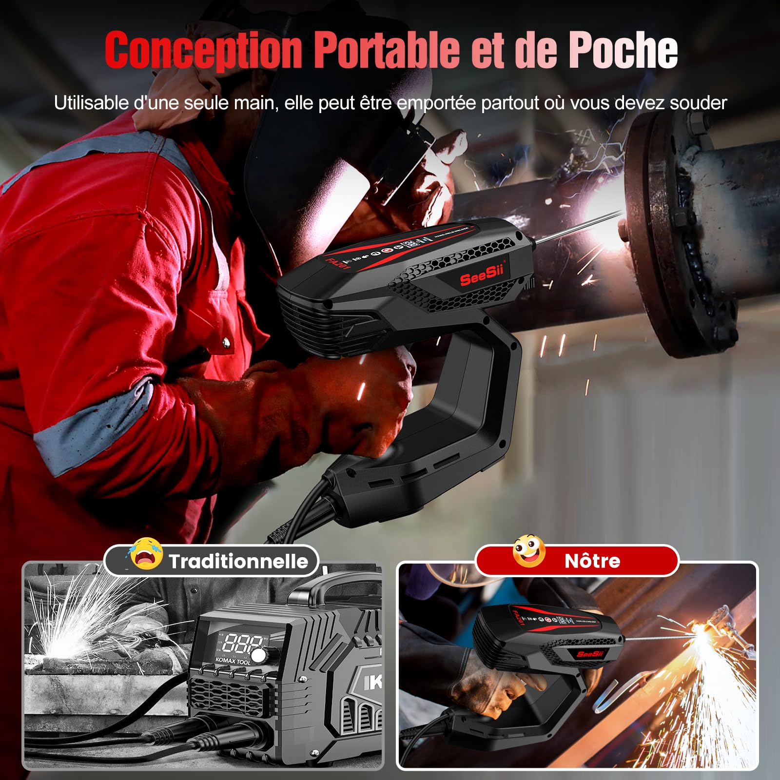 Poste à Souder Arc Portable Seesii 220V - IGBT 20-120A - Pour Baguettes 2.5-3.2mm - Pistolet Une Main