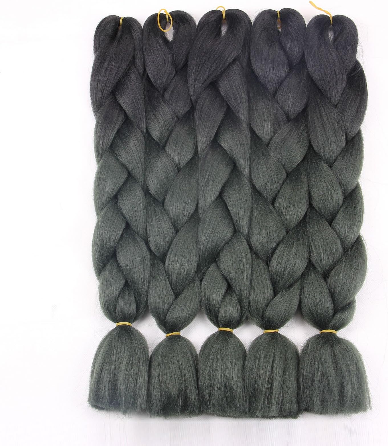 5Pcs/Lot 24 inch Jumbo Braiding Hair Synthetic Ombre Kanekalon Braids Hair For Twist Braiding Hair 100g/pcs (24 inch, Black/Dark Green)