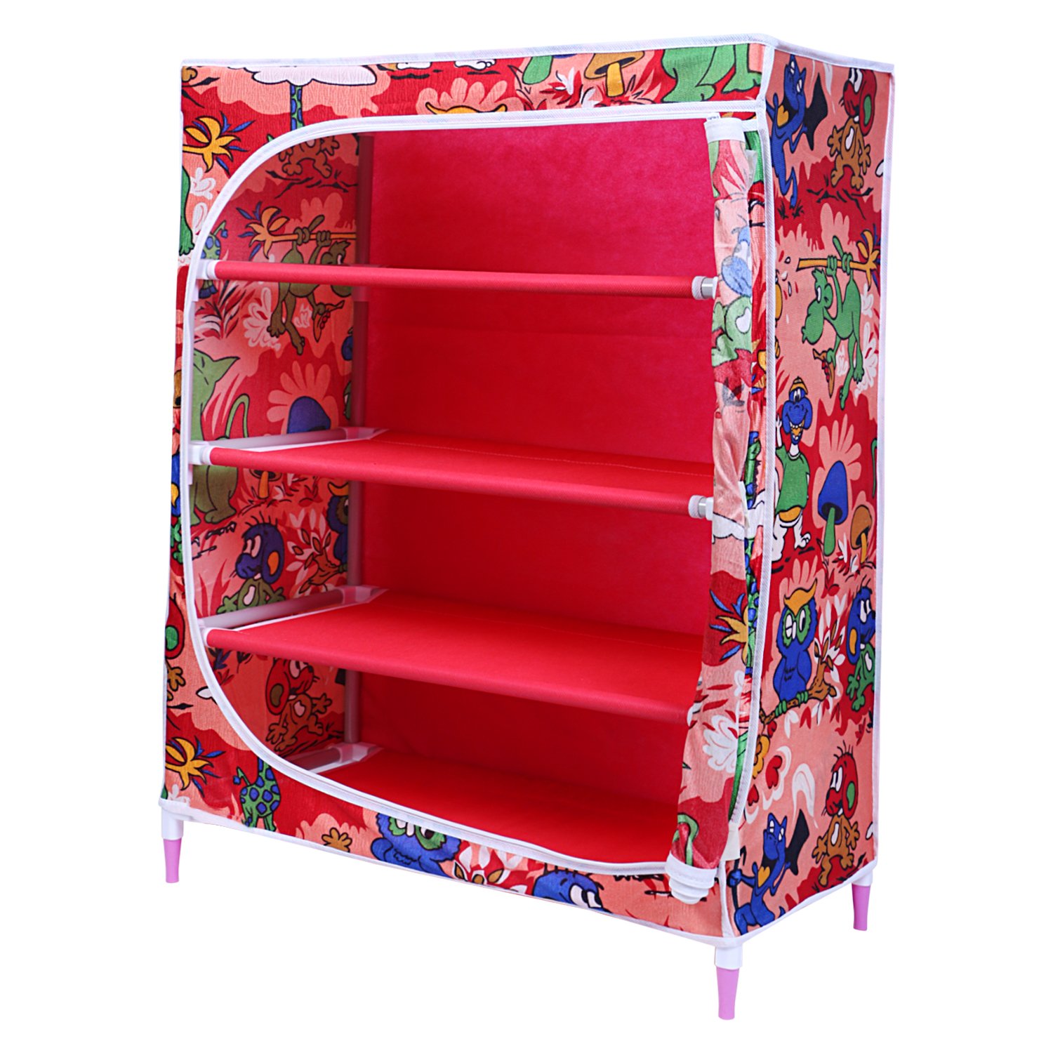 Little One'S | 4 Shelves Baby Foldable Wardrobe | Jungle Red (Made In India) - Fabric
