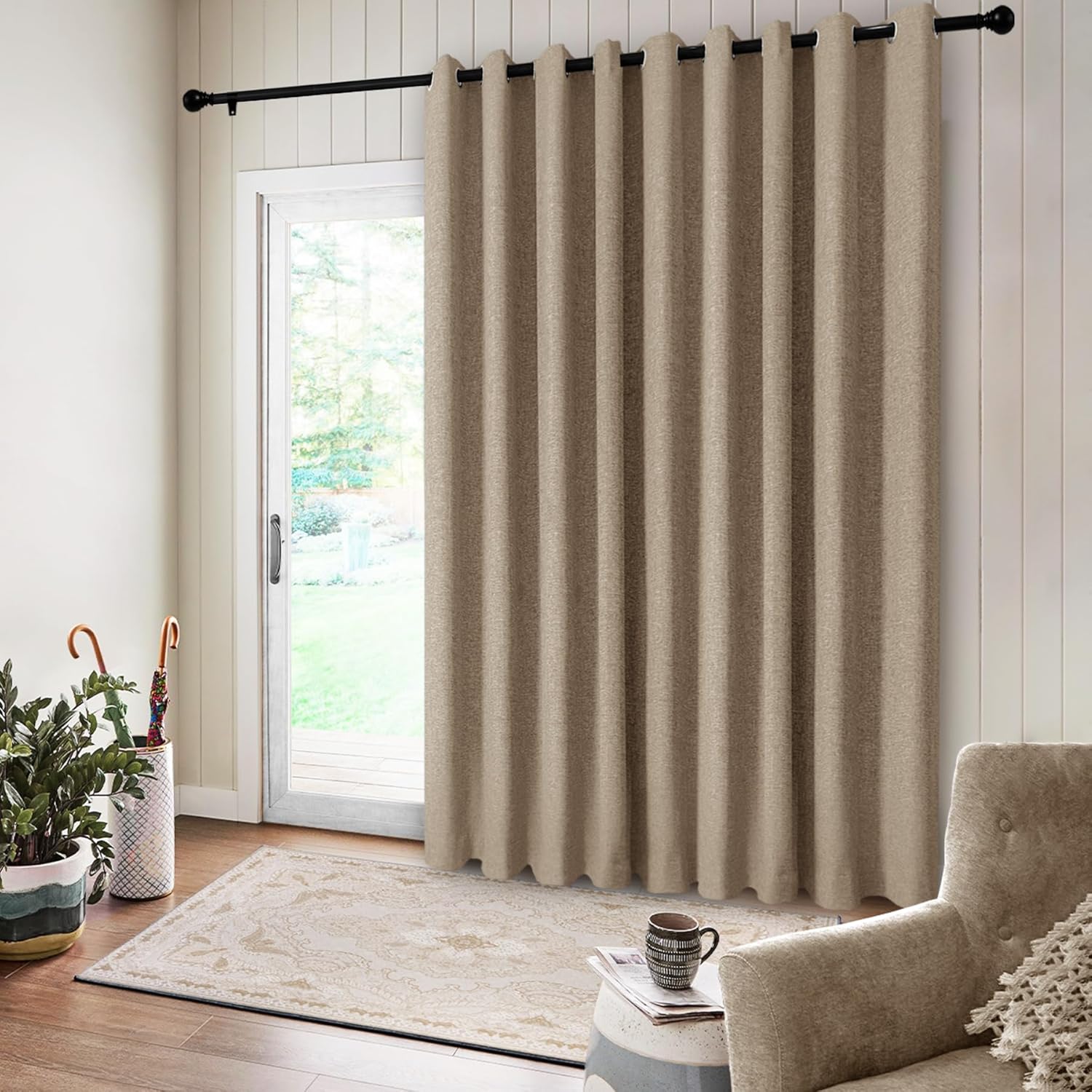 Frelement Full Light Blocking Room Separating Divider Linen Curtains with Tiebacks, Privacy Partition Separator Drapes, Grommet Top Curtain for Doorway 1 Panel, 100" Wx102L, Taupe