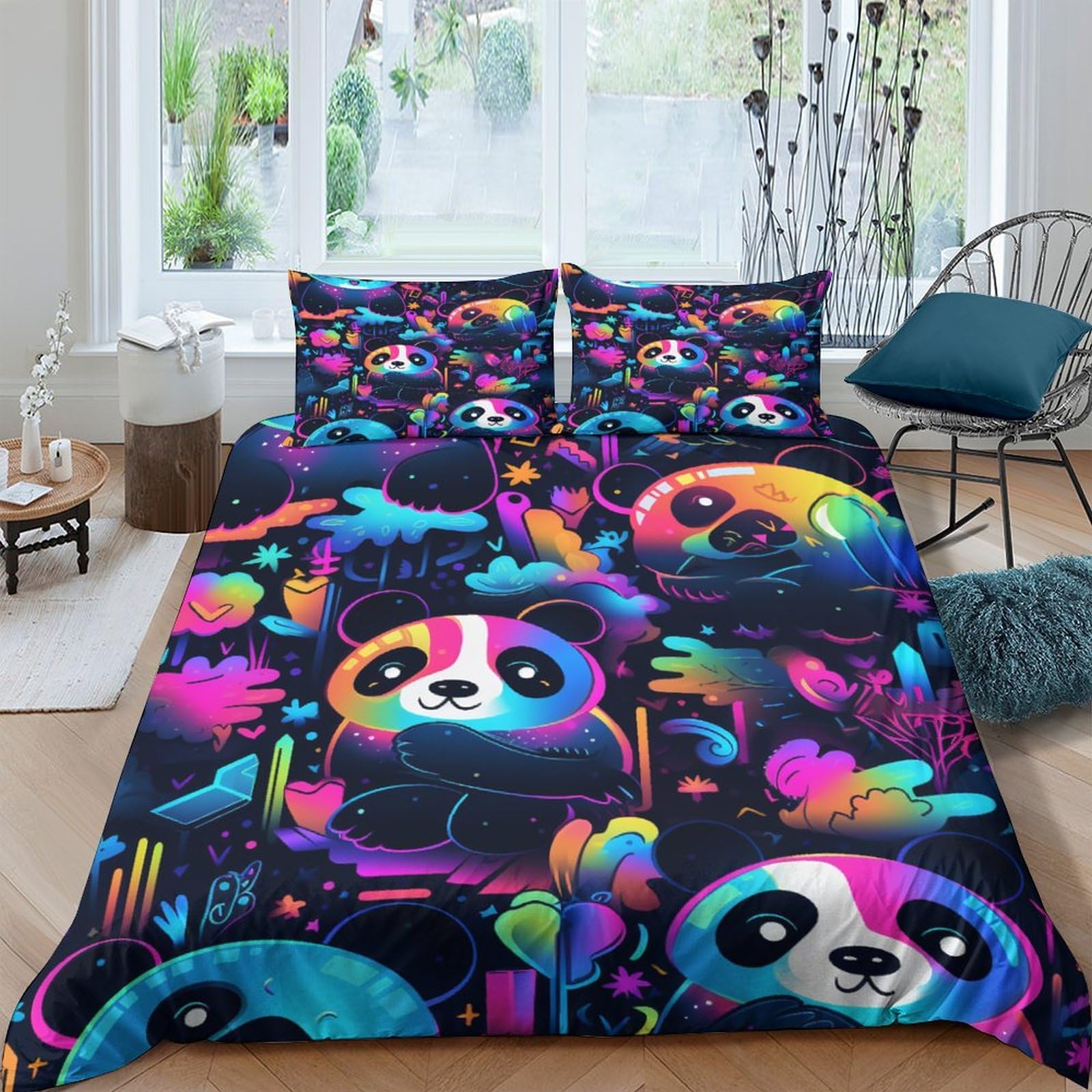 Housse de couette panda 3D King 220x240 cm avec 2 taies d'oreiller en microfibre