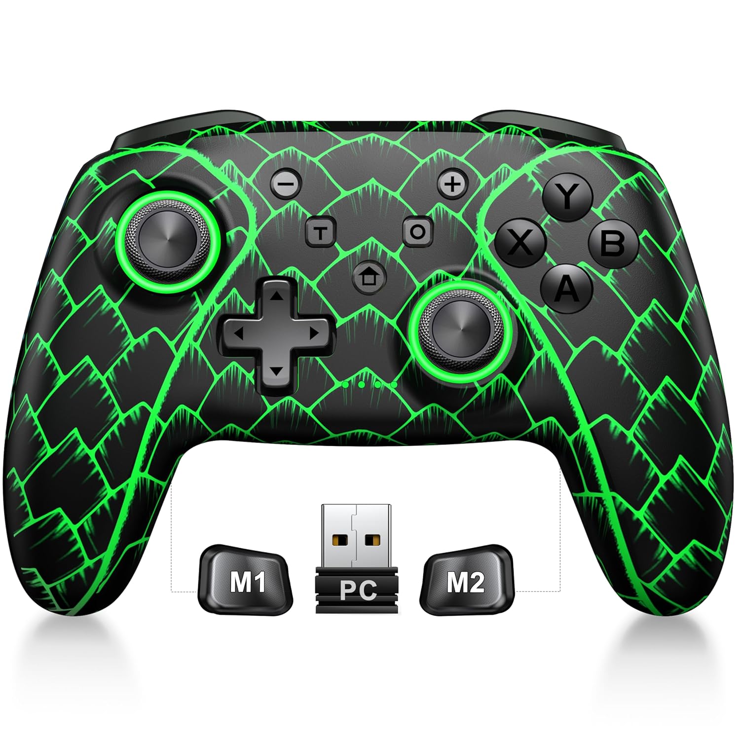 ELISWEEN Wireless PC Gaming Controller with included 2.4GHz USB dongle and M1/M2 programmable buttons.