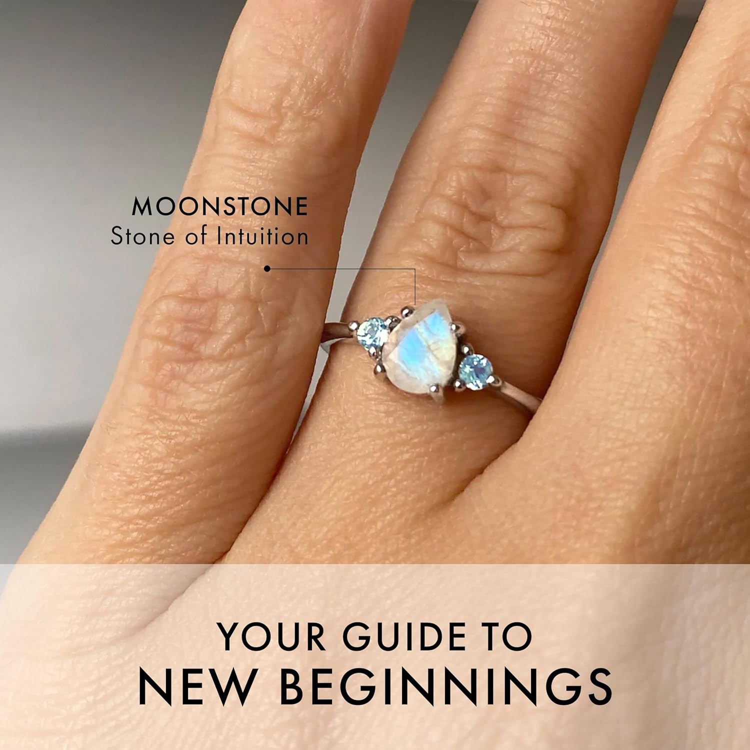 Moon Magic - Authentic Rainbow Moonstone Ring/Real 925 Sterling Silver - 18k Rose Yellow Gold June Birthstone Rings for Women/Genuine Gemstones