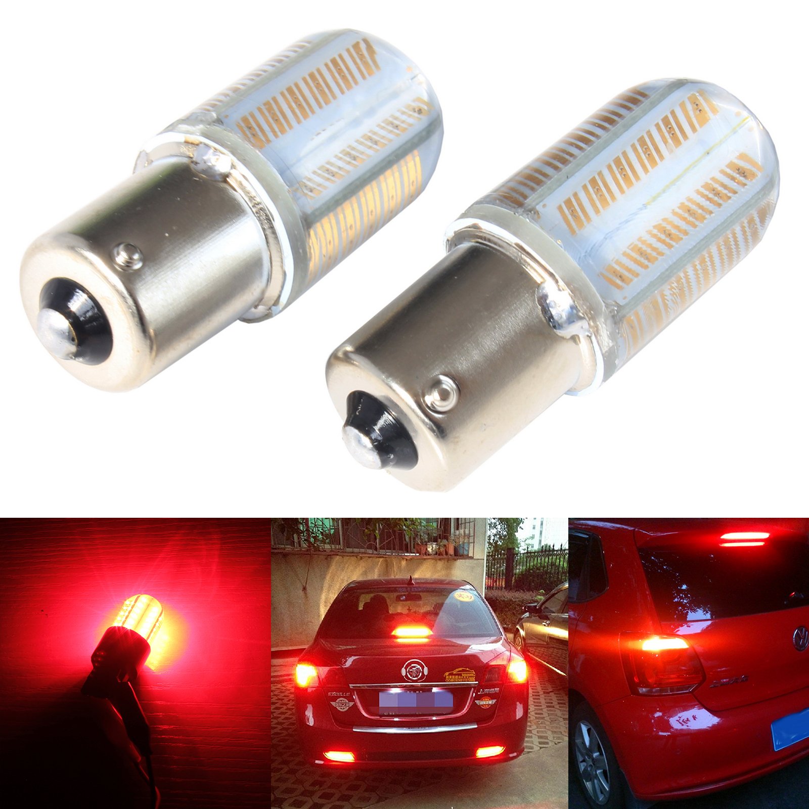 ANG RONGANG RONG 2x BA15s P21W 1156 382 Bulbs COB LED Sidelight Brake Tail Stop Turn Light Red