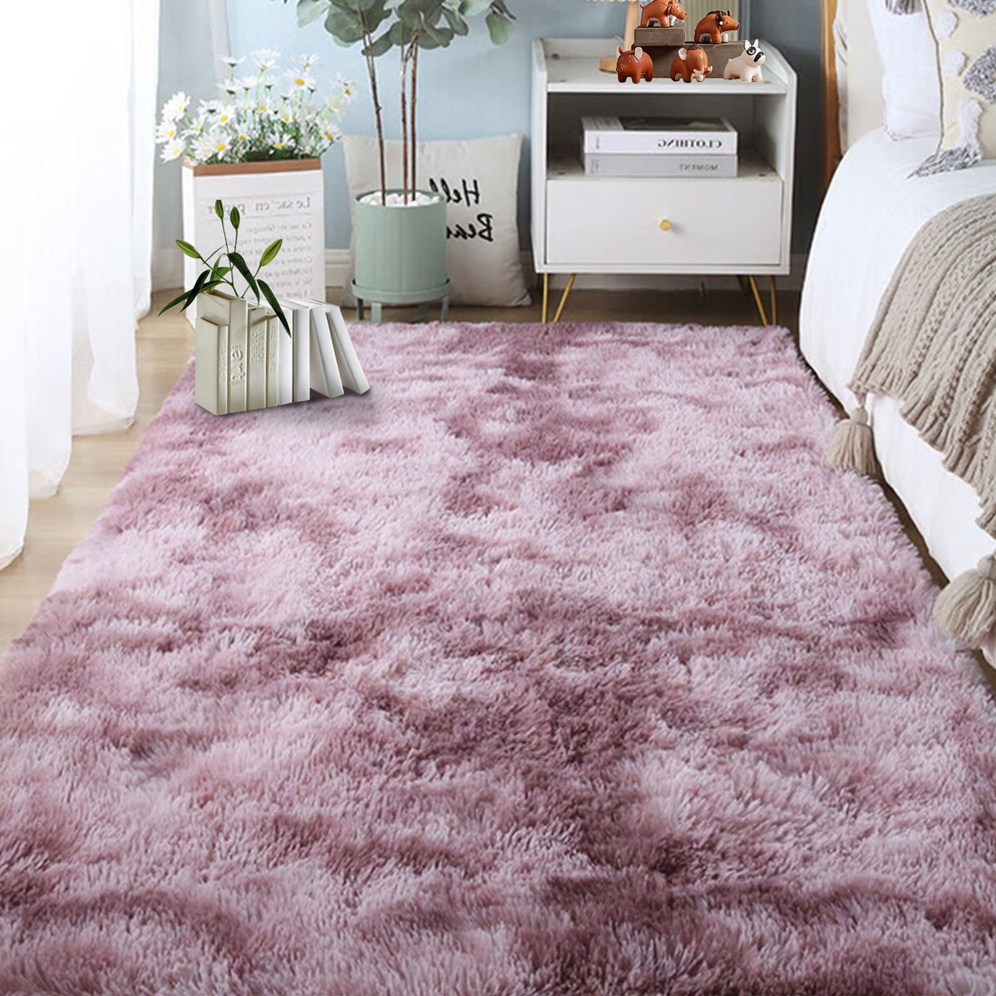 Tapis salon shaggy rose pourpre 80x140 cm lavable pour chambre d'enfant