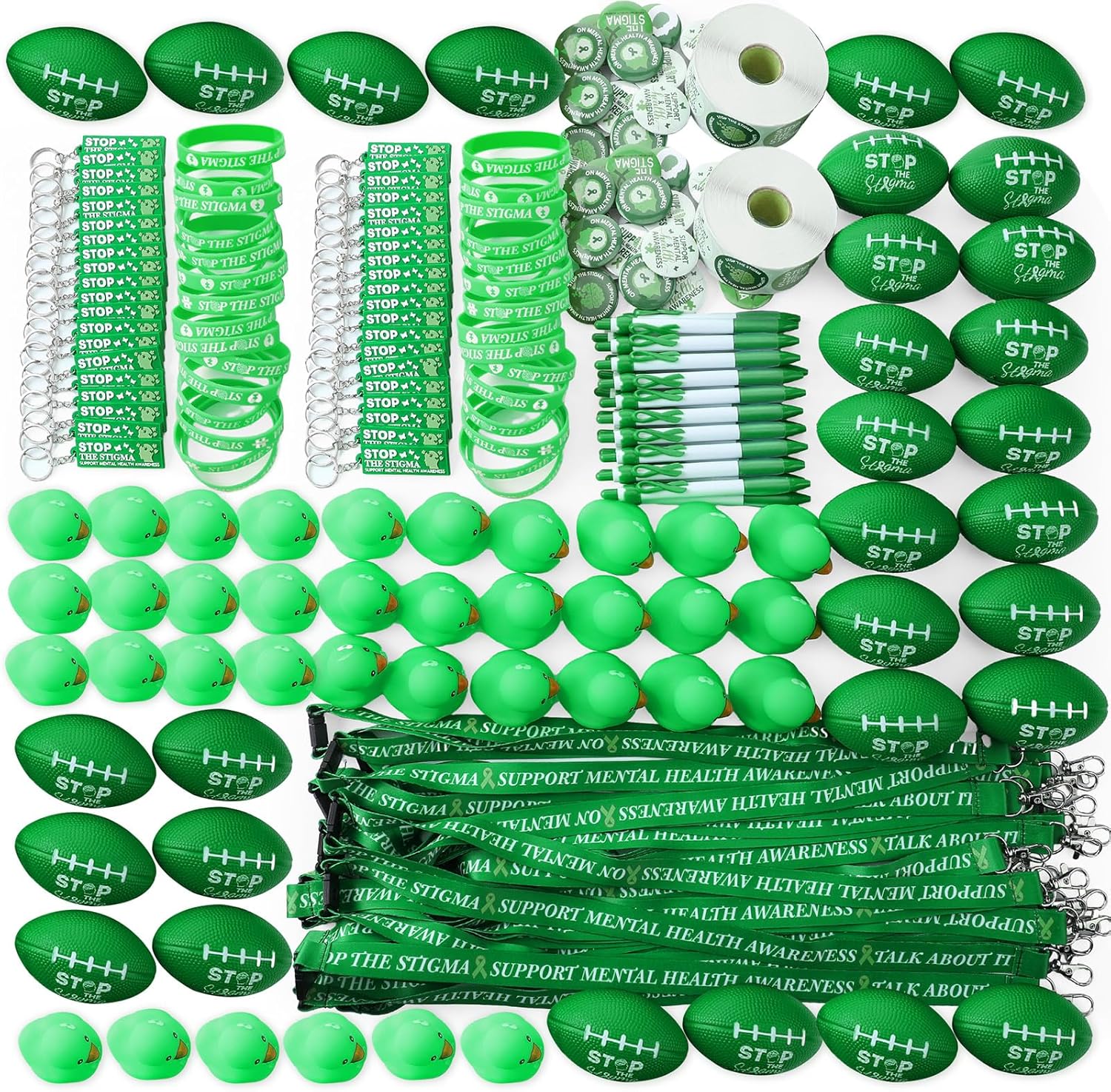 Wettarn 2350 Pcs Mental Health Awareness Items Mental Health Awareness Accessories Mental Health Gifts Include Stickers Keychains Stress Balls Pens Button Pins Silicone Bracelets Lanyards Ducks