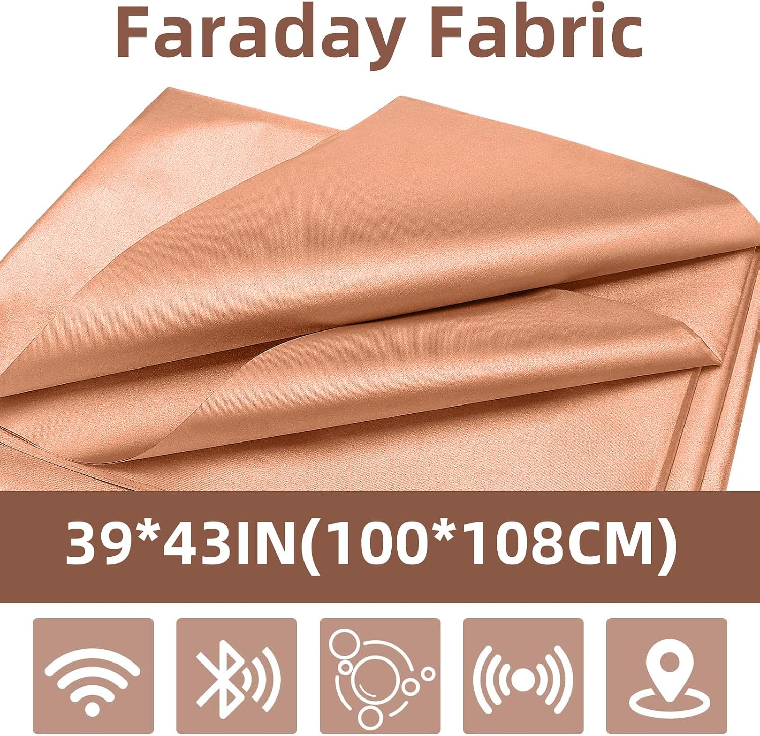 Amerthing Pure Copper Faraday Fabric RF & LF Electromagnetic Fields Gold Color Blocking Fabric 1 Meter (39"x43" inch)