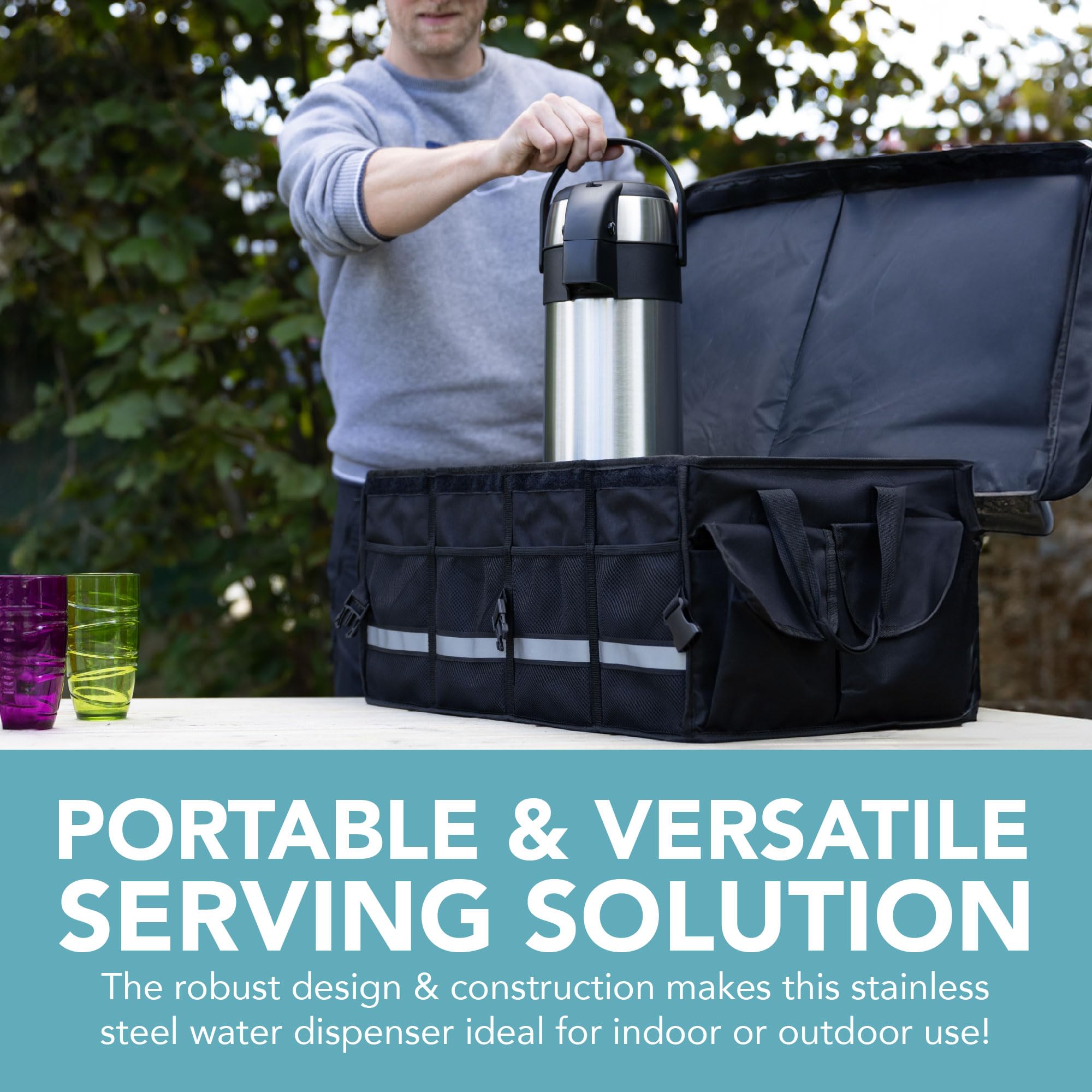 HEFTMAN Carafe à café isotherme - Airpot en acier inoxydable de 3L avec action pompe, isolation à double paroi, carafe à café et thé étanche avec base rotative à 360°, poignée de transport, verrou de