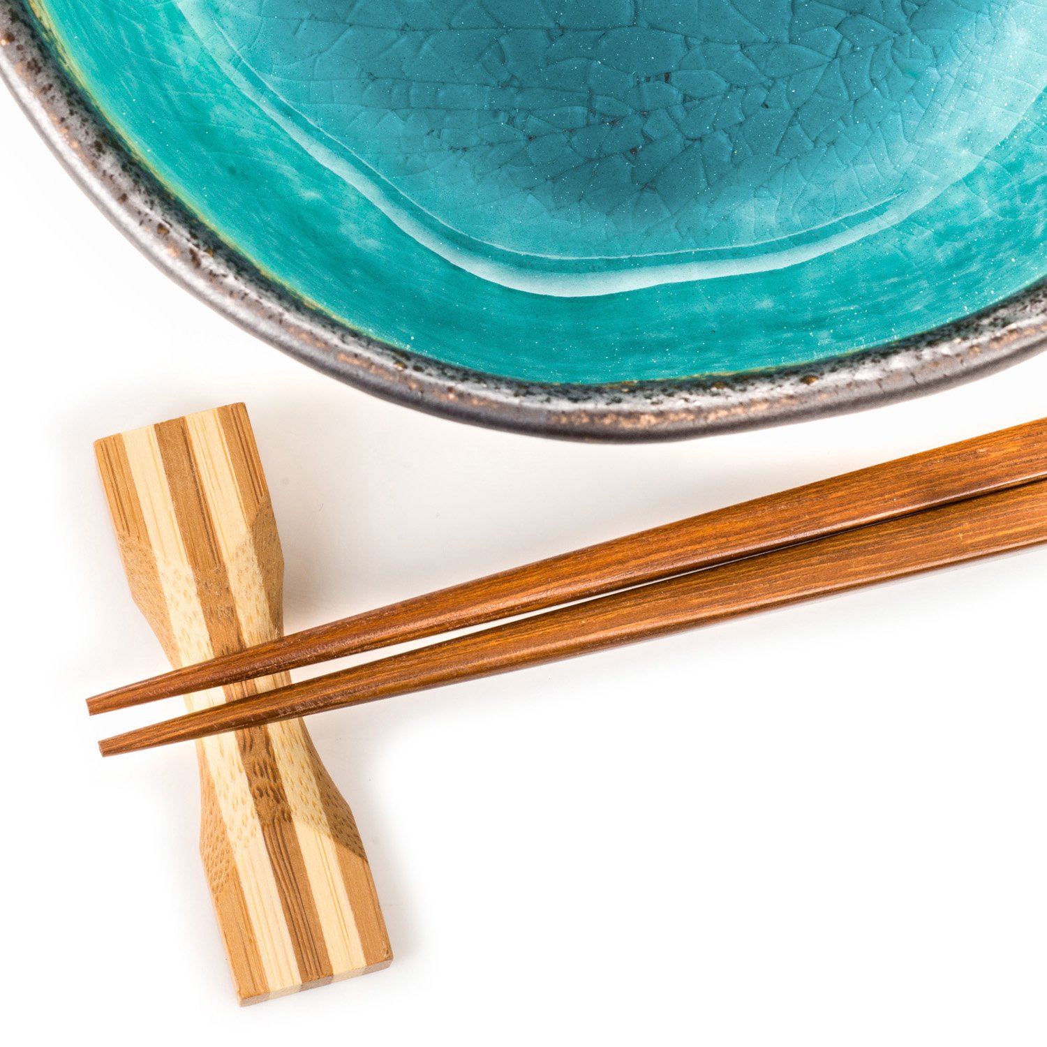 Blau Crackleglaze Japanische Keramik-Schalen Mit Stäbchen-Set Für Nudeln, Suppe & Sushi - Türkis Glasur