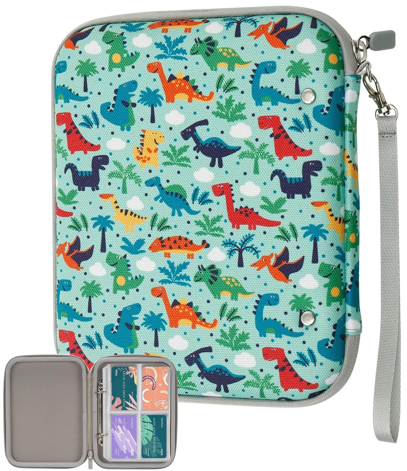 Card Case Organizer for Yoto cards, 80 Pockets Portable Folder with Zipper Mini Audiobook Cards Storage, Card Binder Holder for Travel (Dinosaur)