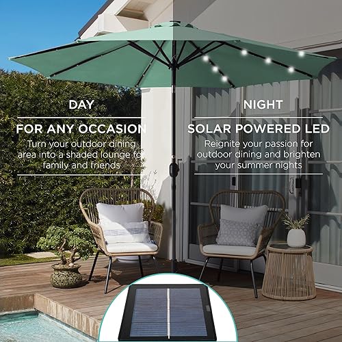 Vista 366 de Best Choice Products - Sombrilla solar de 7.5 pies para exteriores, patio, mesa, mercado, terraza, piscina con inclinación, manivela, luces LED