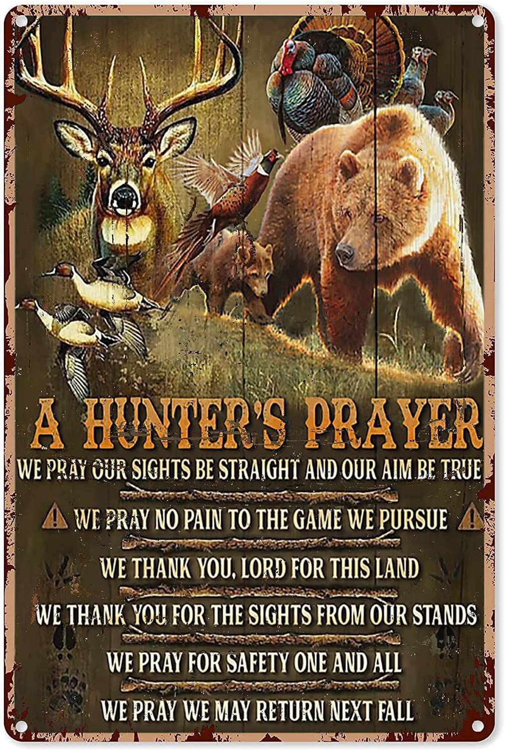 Haosensix Aluminum Metal Sign Hunter's Prayer Tin Signs Vintage Decor Wildlife Hunting Retro Poster Farmhouse Home Wall Decoration Plaque 12x16 Inches
