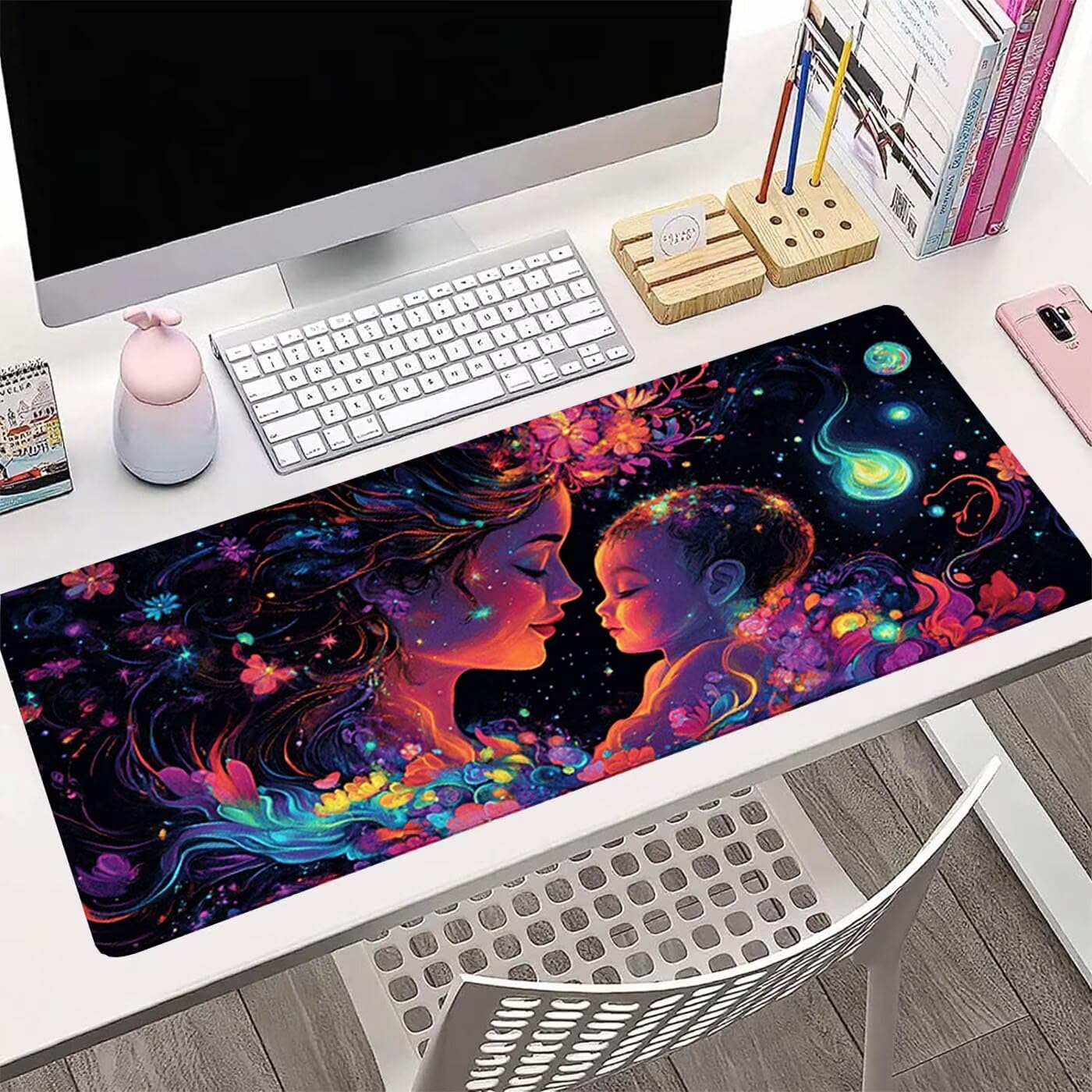 Kolorowa podkładka pod mysz do gier XXL 1200 x 400 mm podkładka pod mysz biurowa szyta wodoodporna antypoślizgowa, podkładka pod mysz dla kobiet do pracy, gier, biura, wystroju domu, szybciej