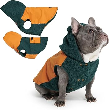 Spark Paws Reversible Dog Hoodie, Sweater for Winter Cold, Warm Clothes for Small Medium Large Breeds - Orange and Green - L
