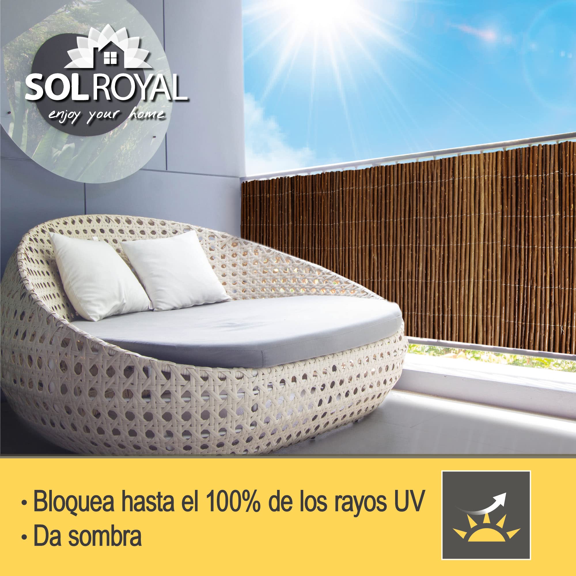 Sol Royal Protección Visual Valla de Mimbre Estera de Mimbre 180x500 cm – Fácil Instalación y Estable Pantalla de Privacidad Patio y Jardín Balcón Privacidad Natural Terraza – SolVision W79