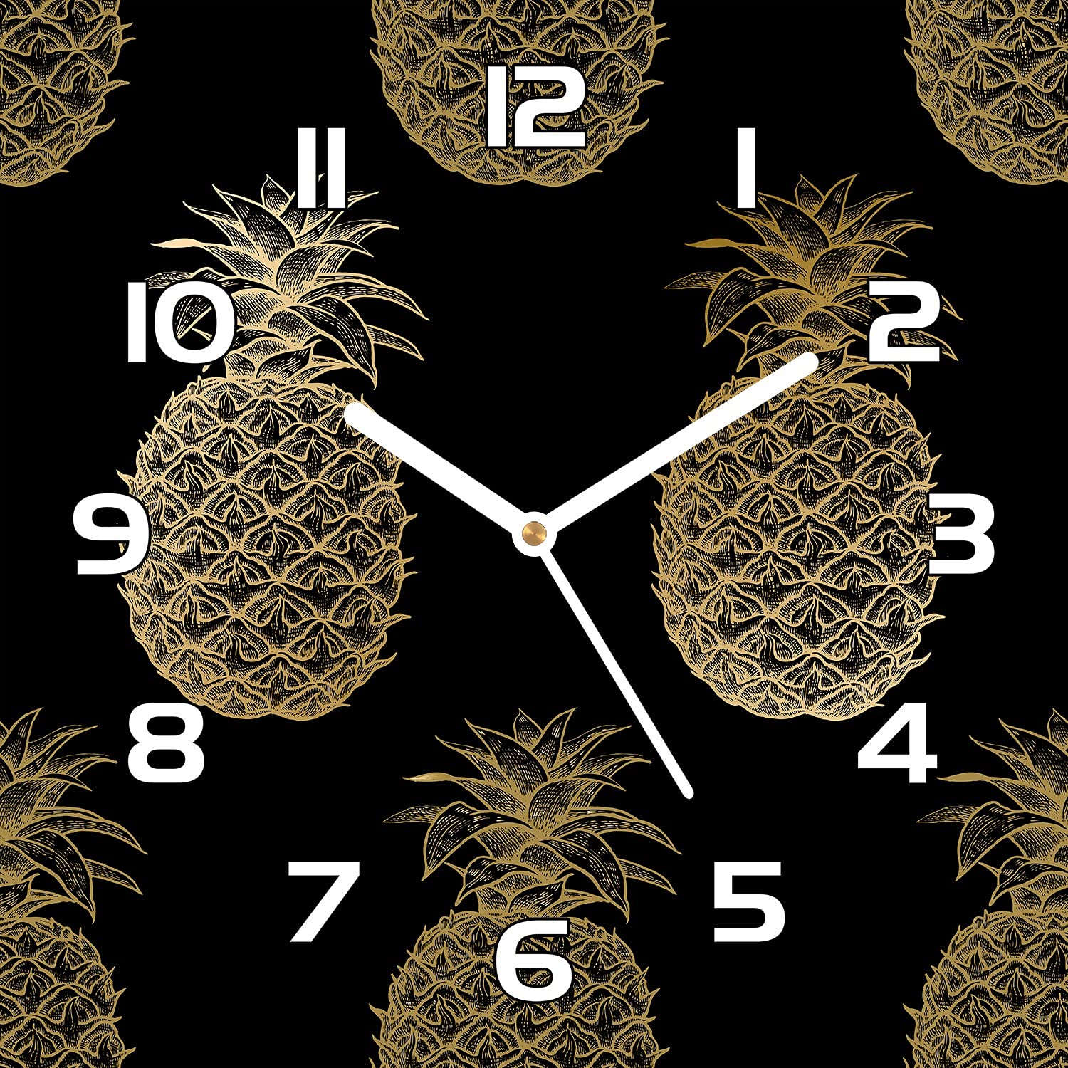 Horloge murale en verre de sécurité 30x30 cm au design d'ananas luxueux et finitions blanches