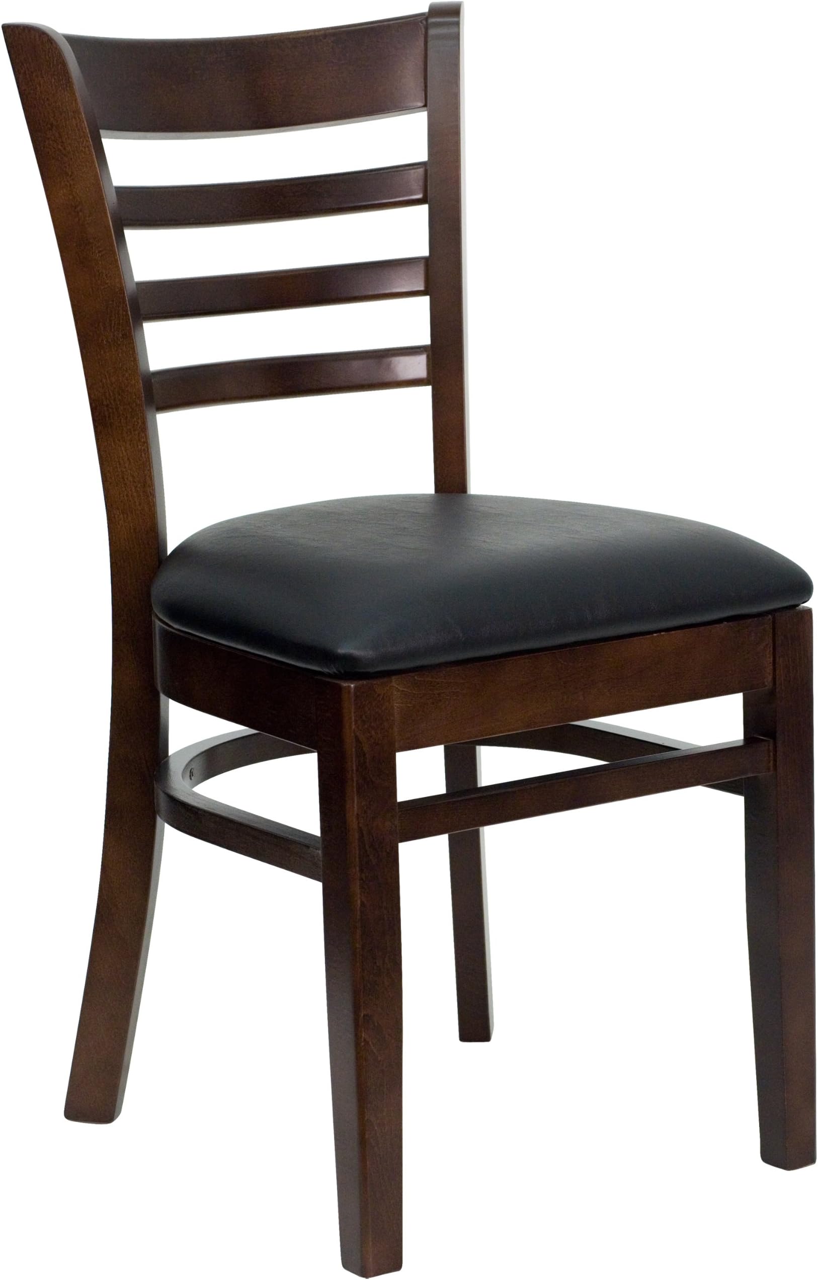 HERCULES Series Ladder Back Walnut Wood Restaurant Chair - Black Vinyl Seat
