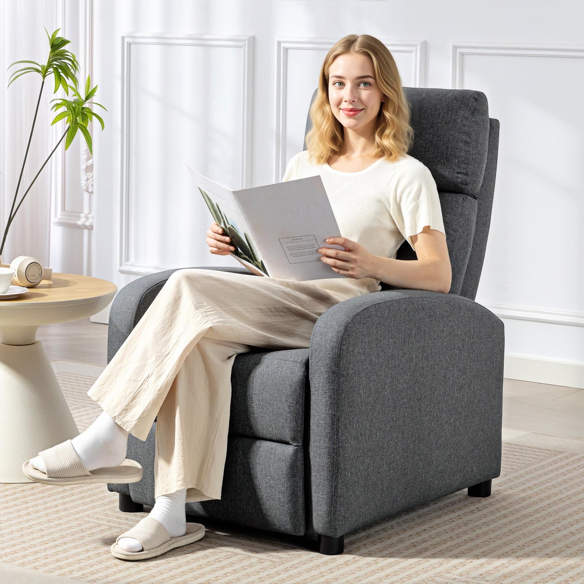 HOMCOM Poltrona Relax Imbottita con Poggiapiedi 69x87x100.5 cm Grigio | Schienale Reclinabile 135°, Poggiapiedi Estraibile, in Lino