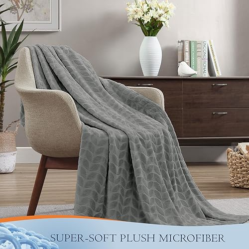 Miniatura 5 de Walensee Manta de forro polar suave y ligera para sofá, cama y sillón (manta de 50 x 60 pulgadas, gris), manta de cama cálida y esponjosa como