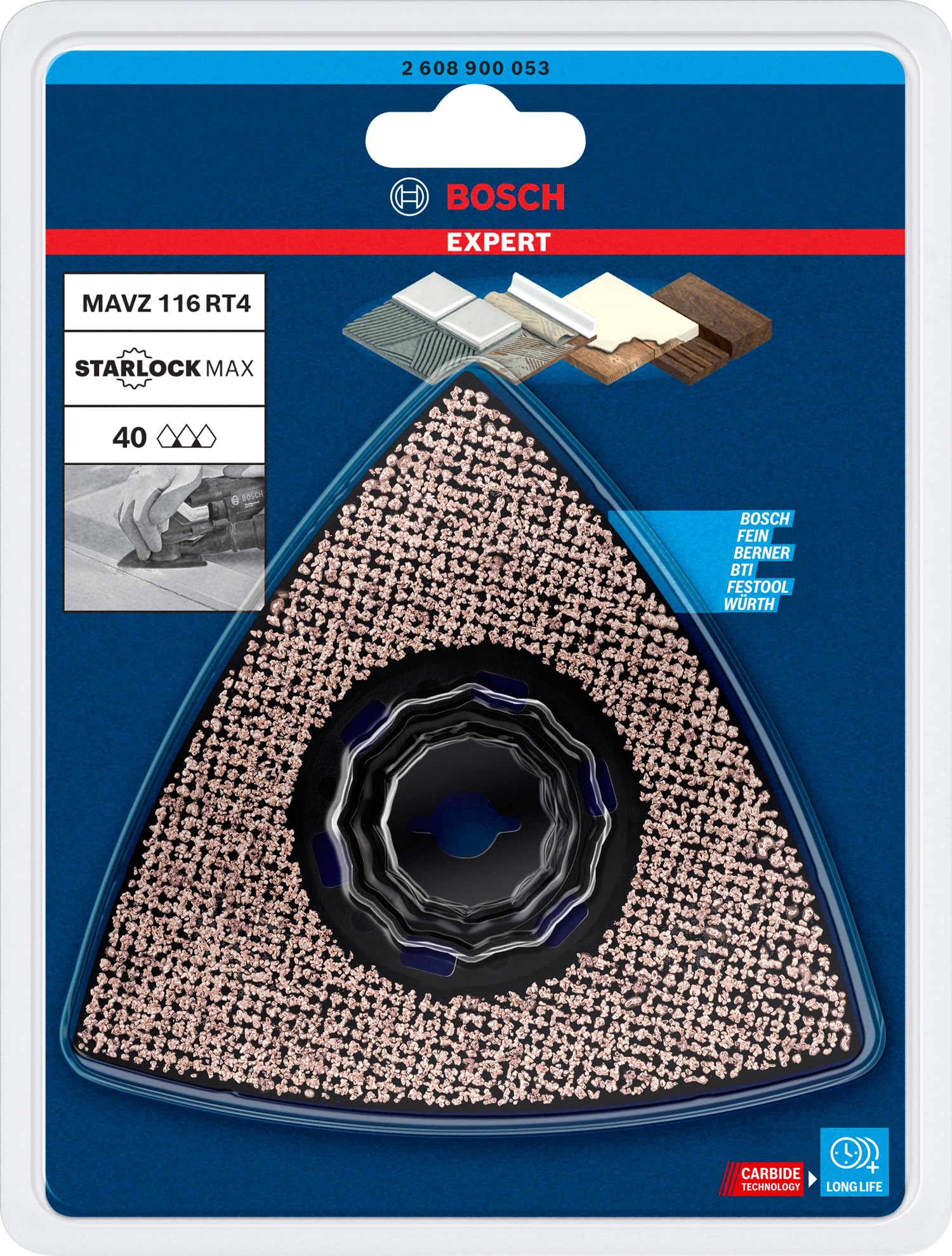 Bosch Accessories 1x Plateau de ponçage pour outil multifonction Expert Sanding Plate MAVZ 116 RT4 (pour Mortier, Ø 116 mm, Grain 40, Accessoire Outil multifonction)