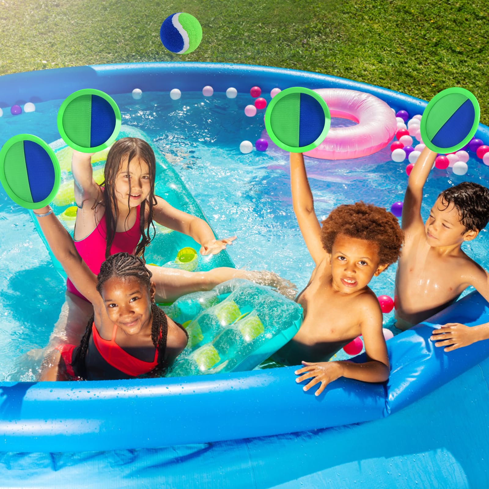 Juego de pelotas de lanzar y atrapar, pelota de atrapar y lanzar para niños, grandes juegos de playa/juegos de patio trasero/juego al aire libre para niños y familia (2 paletas, 2 pelotas) 7