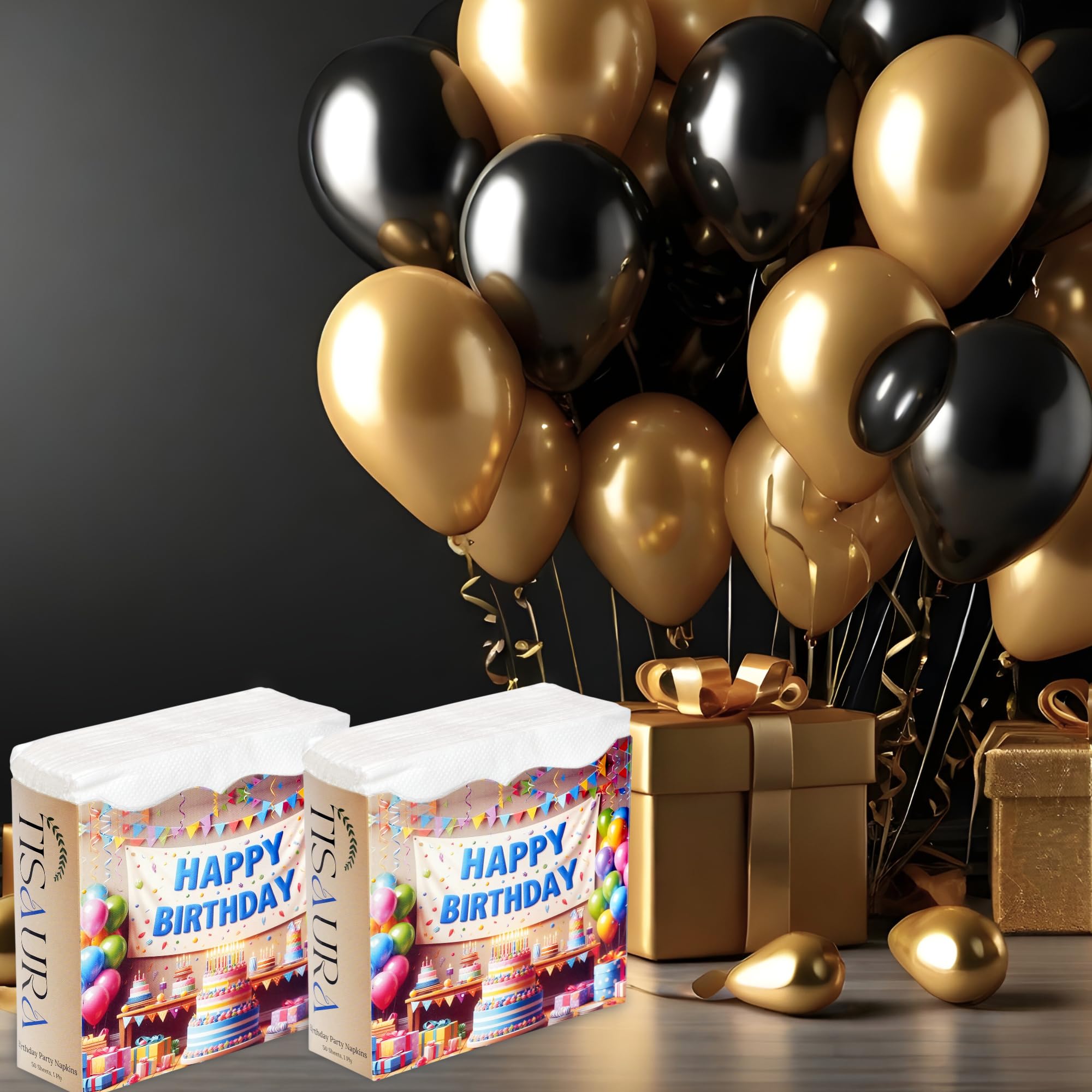 TISAURA Birthday Party Tissue Napkins - 1 Ply, 100 Sheets (Pack of 2) 100% Natural Virgin Pulp |Birthday Celebration Themed Table Tissue | Fun & Festive Table Decor for Birthdays | Soft & Absorbent 2