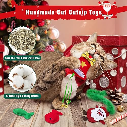 Miniatura 3 de Calcetines de Navidad para gatos, paquete de 10 juguetes navideños para gatos de interior, incluye juguetes de hierba gatera, bolas y juguetes de