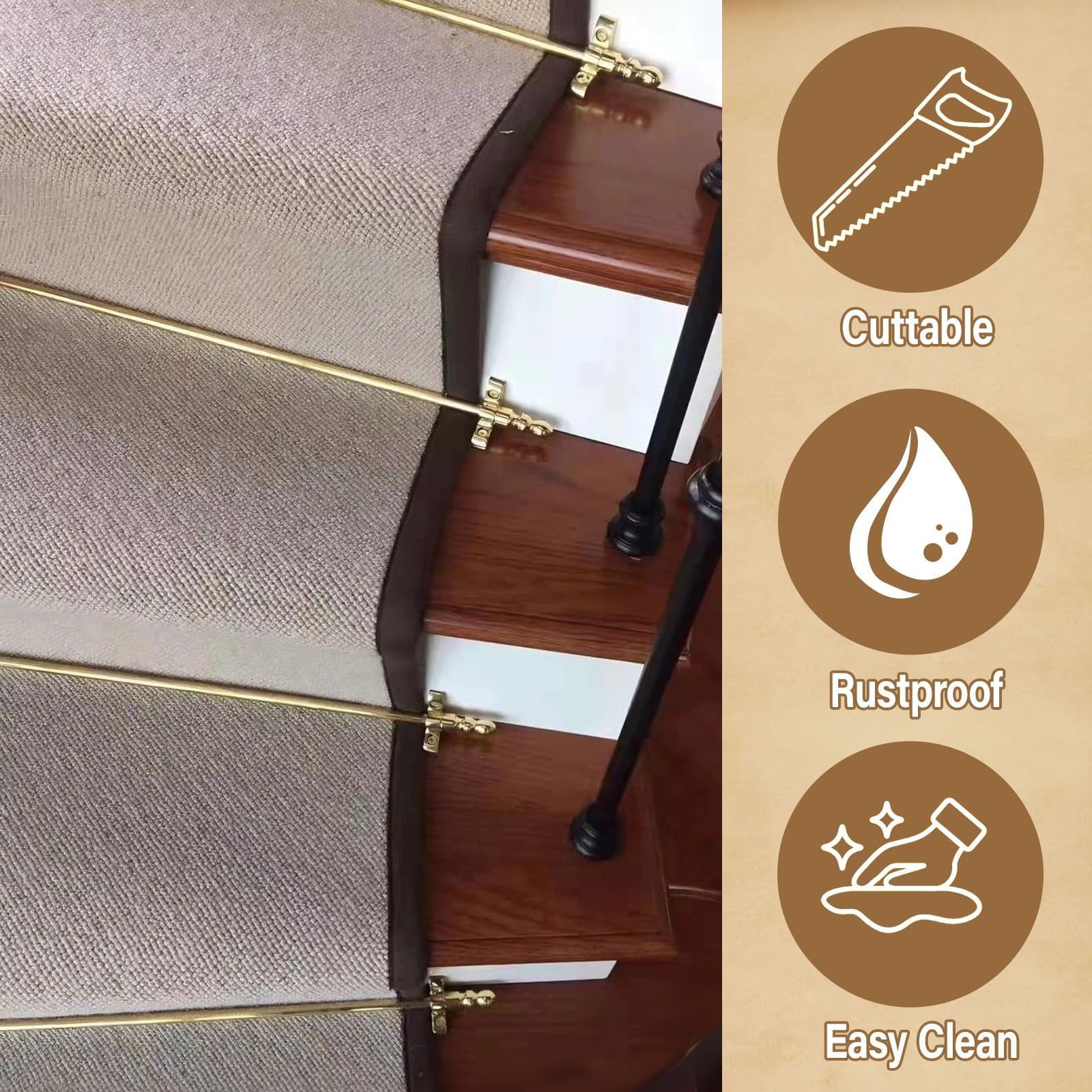 Genérico Barras de latón Ajustables para alfombras de escaleras - 3 Piezas (81 cm) Fáciles de Quitar, seguras y Elegantes para la decoración de escaleras, Que aportan se