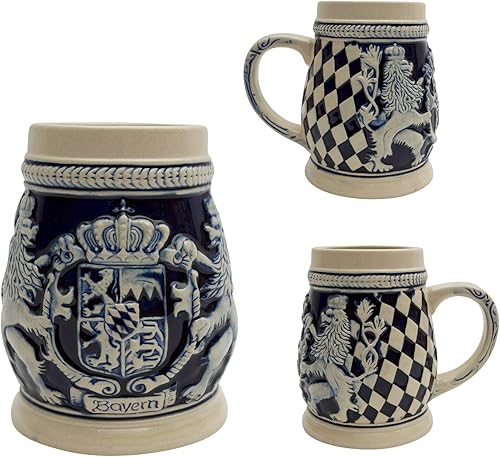 Miniatura 4 de 0,65 litros  OktoberfestHaus Regalos alemanes para hombre pintados a mano Stein Bayern Escudo de armas Jarras de Cerveza y Jarra Stein