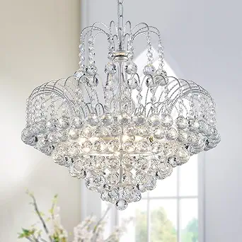 WUZUPS Crystal Chandelier Pendant Flushmount Ceiling Light, Modern Silver Fixture for Bedroom, Hallway, Kitchen, Bathroom