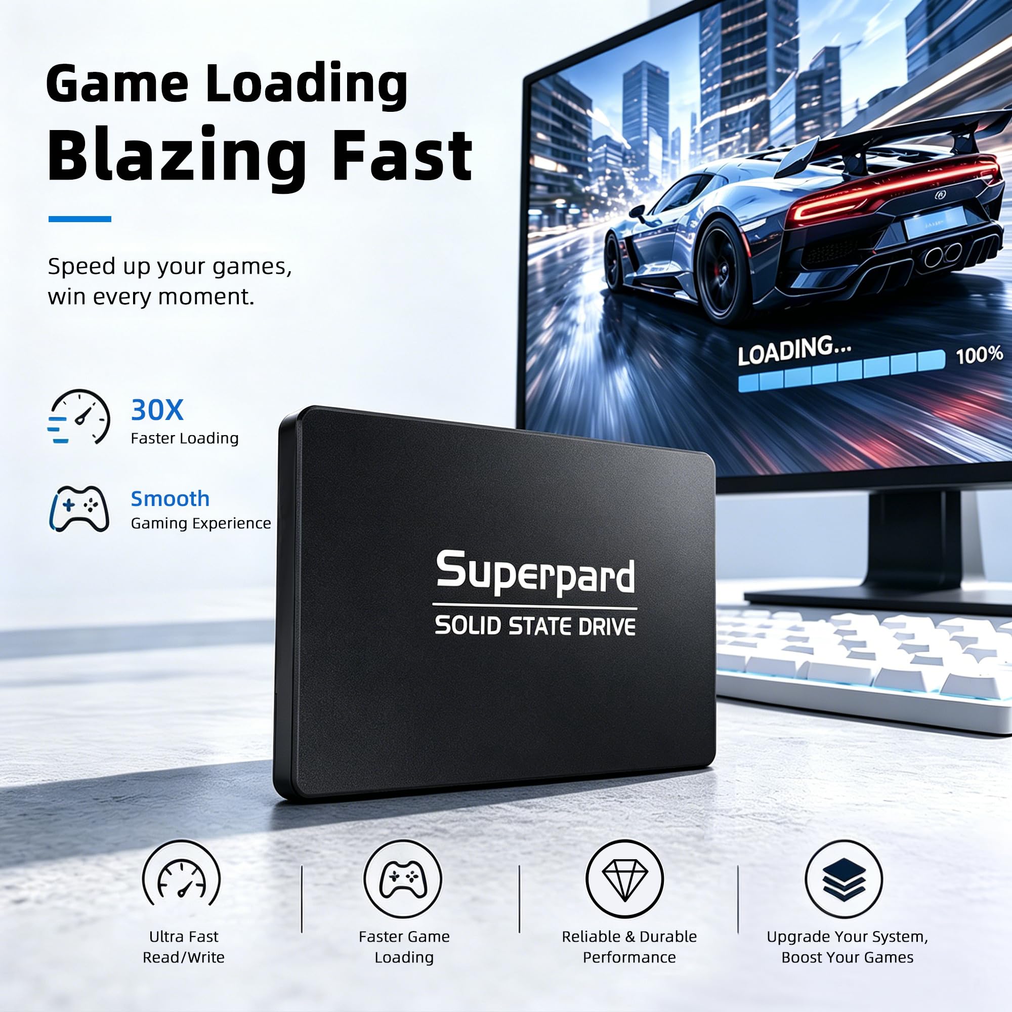 SSD SATA III 2,5 cala 128 GB, wewnętrzny dysk SSD do laptopów i komputerów stacjonarnych, usprawnia działanie komputera i szybszego i cichszego działania