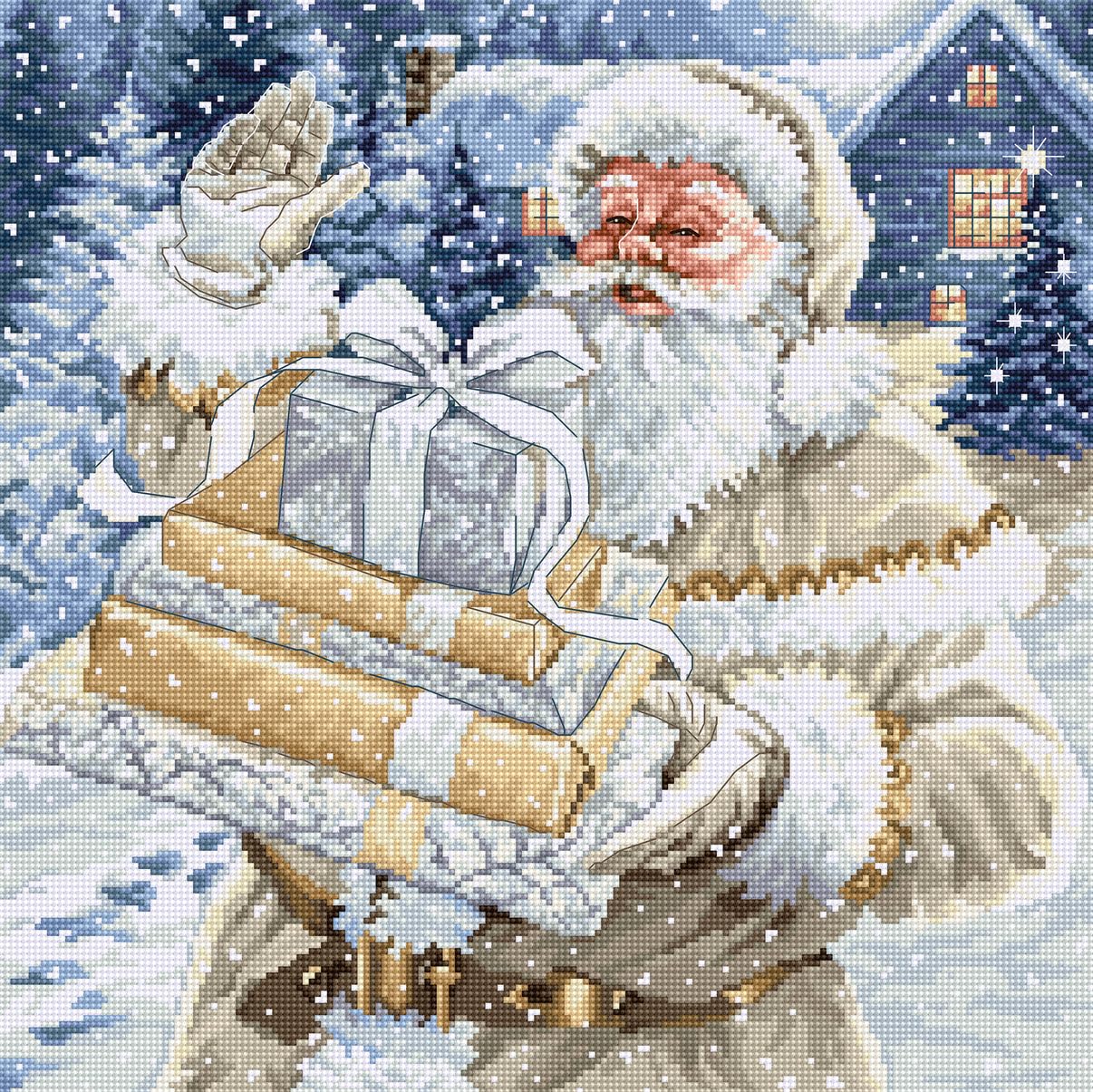 Luca-S Cross Stitch Kit Santa and Pressies, BU5034, Counted Cross Stitch Kit for Adults, Needlecraft and Embroidery Kit