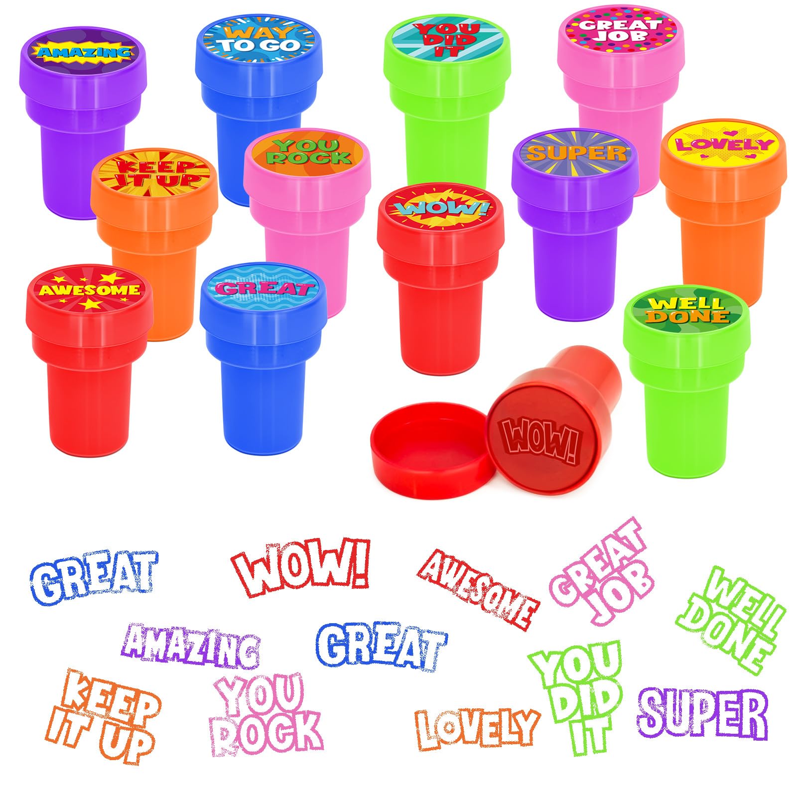 Cinrobiye 24 Pcs Positive Teacher Stamp Set, Self Inking Encouragement Stampers for Grading Papers, Homework Feedback, Student Recognition and Classroom Motivation
