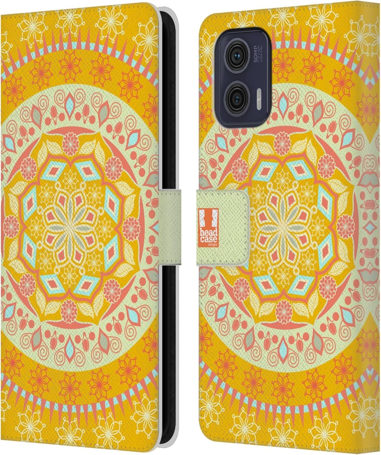 Head Case Designs Sunshine Festival Mandala Leather Book Wallet Case Cover Compatible with Motorola Moto G73 5G